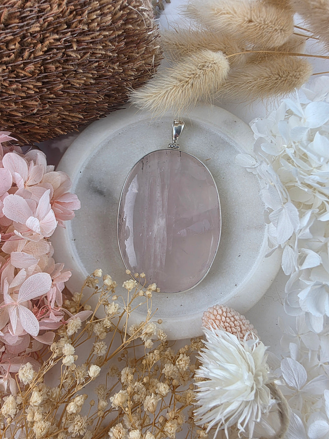 Rose Quartz Silver Pendant