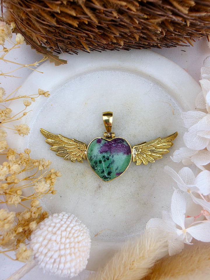 Ruby Zoisite Anahata Heart Brass Pendant
