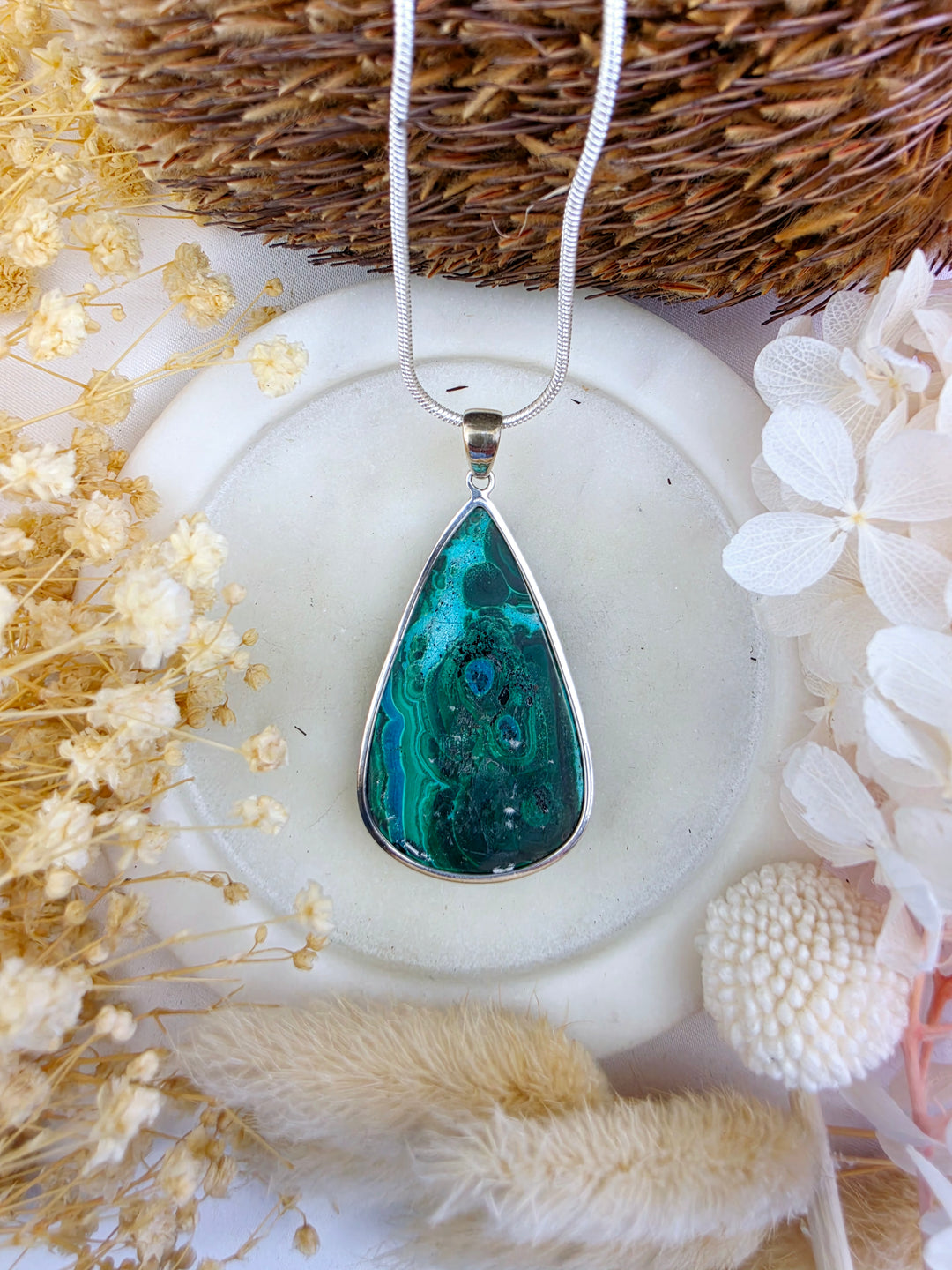Chrysocolla Silver Pendant — The Forgiving Heart