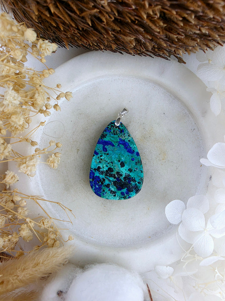 Azurite Chrysocolla Silver Pendant