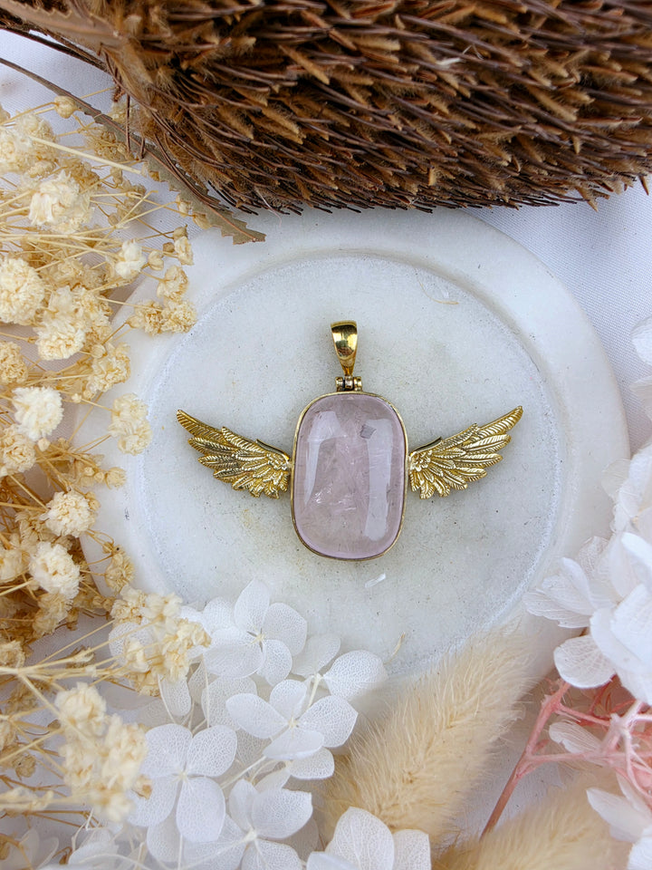 Rose Quartz Anahata Brass Pendant
