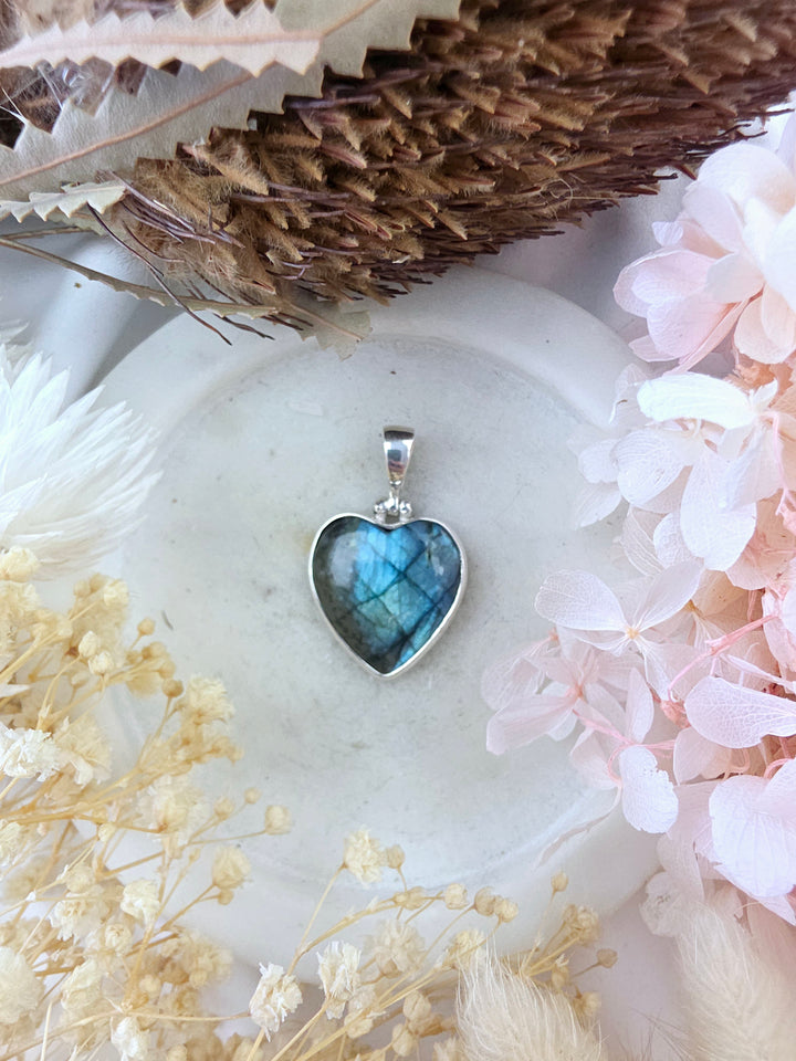 Labradorite Heart Silver Pendant