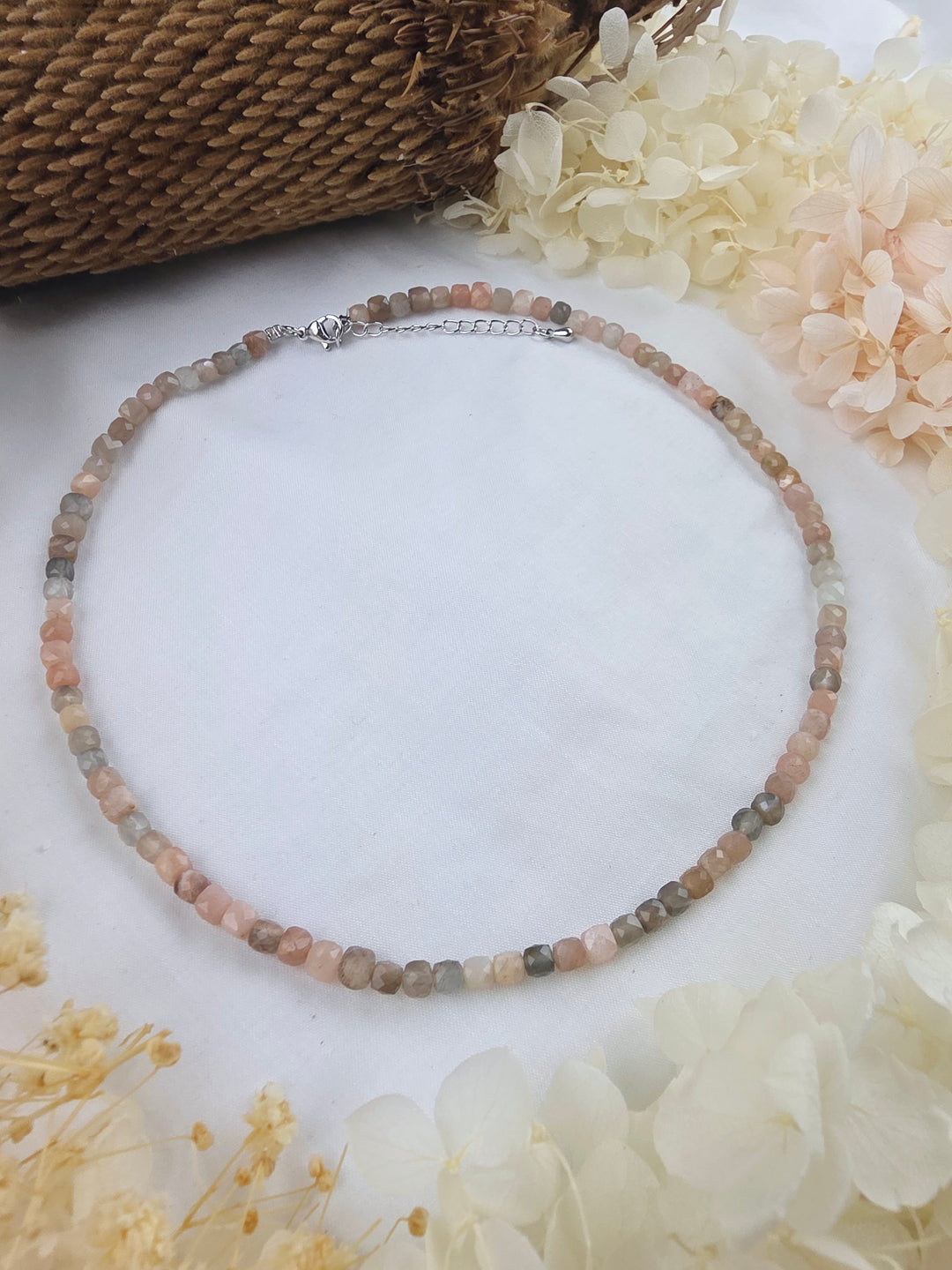 Black and Peach Moonstone Faceted Necklace — Moonlit Return