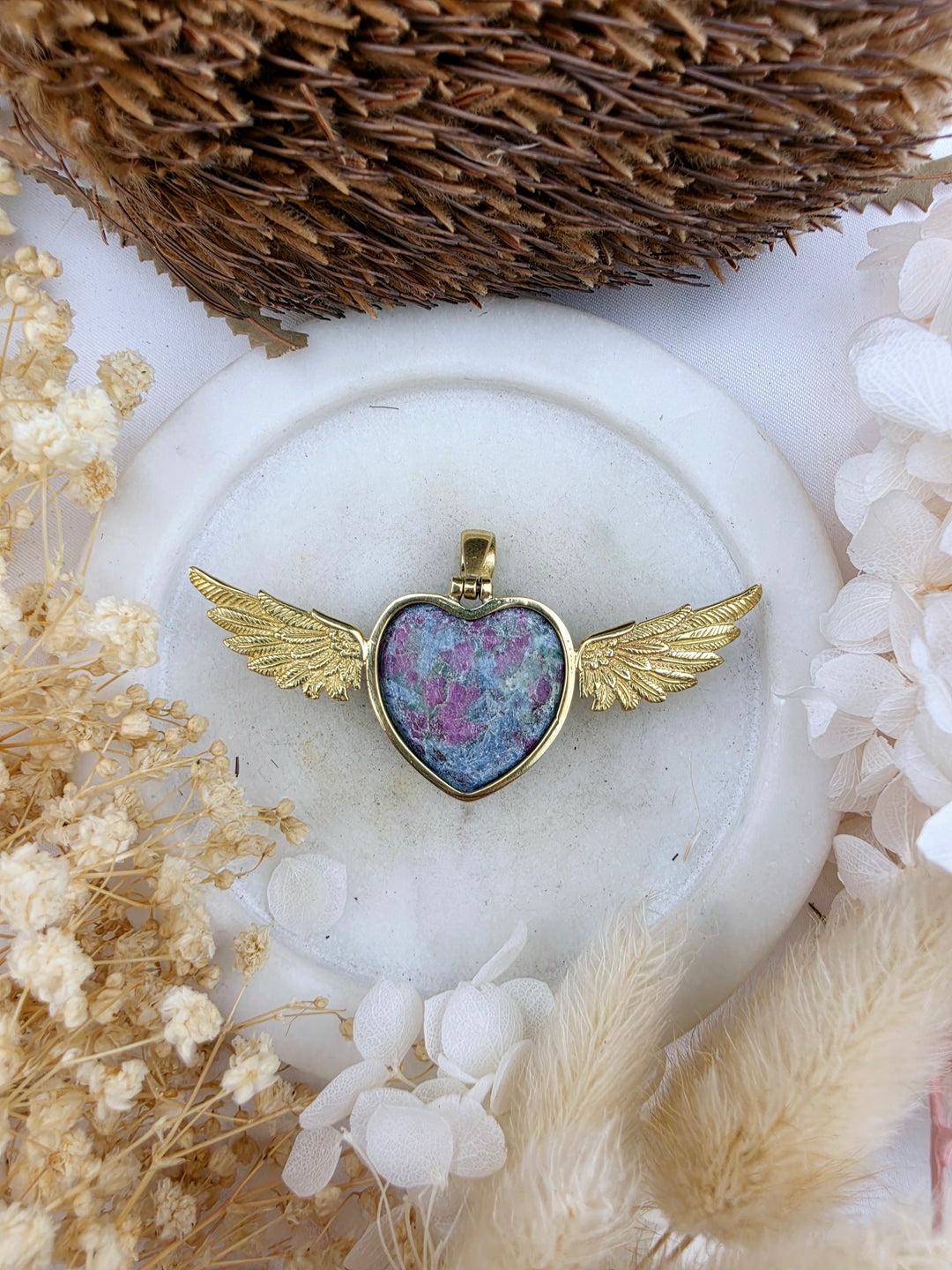 Ruby Kyanite Heart Anahata Brass Pendant