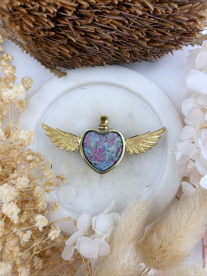 Ruby Kyanite Heart Anahata Brass Pendant