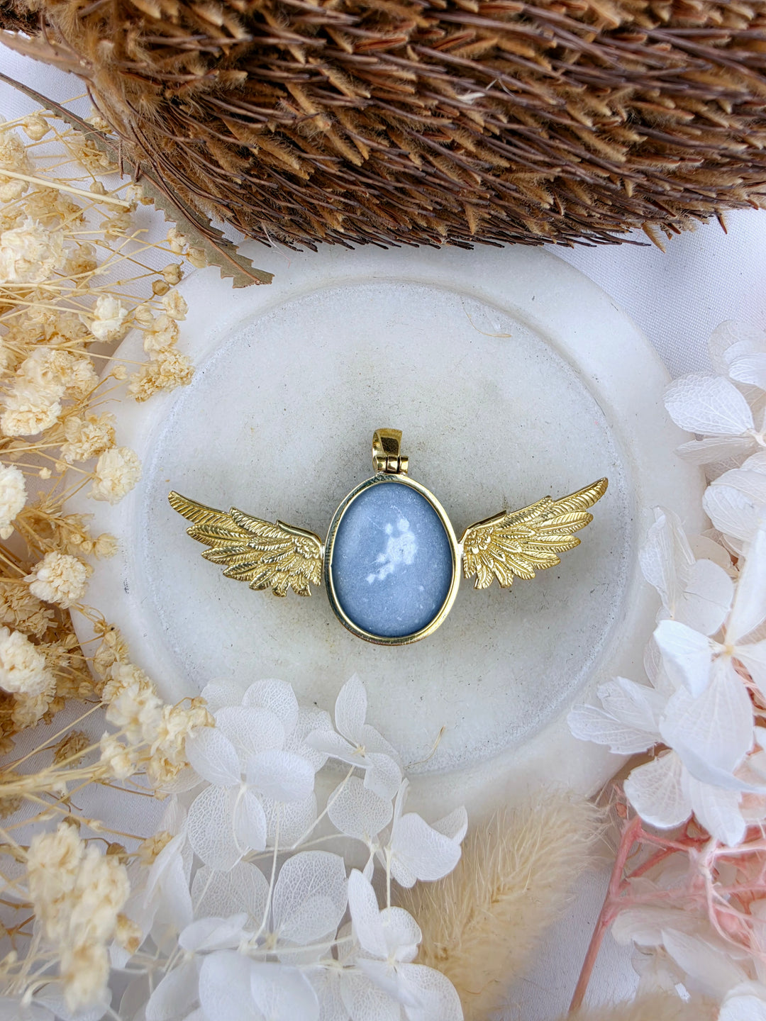 Angelite Anahata Brass Pendant