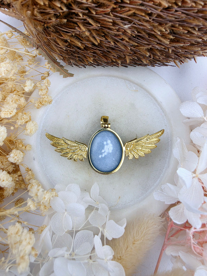 Angelite Anahata Brass Pendant