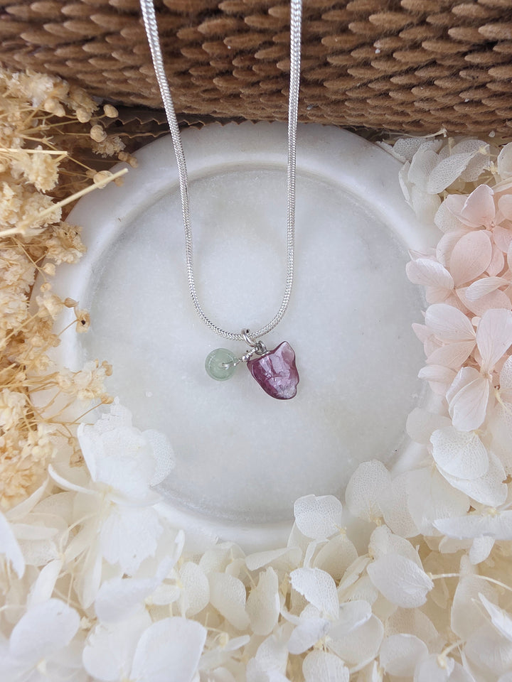 Pink & Green Tourmaline Chakra Silver Pendant/Charm — Heart Wide Open