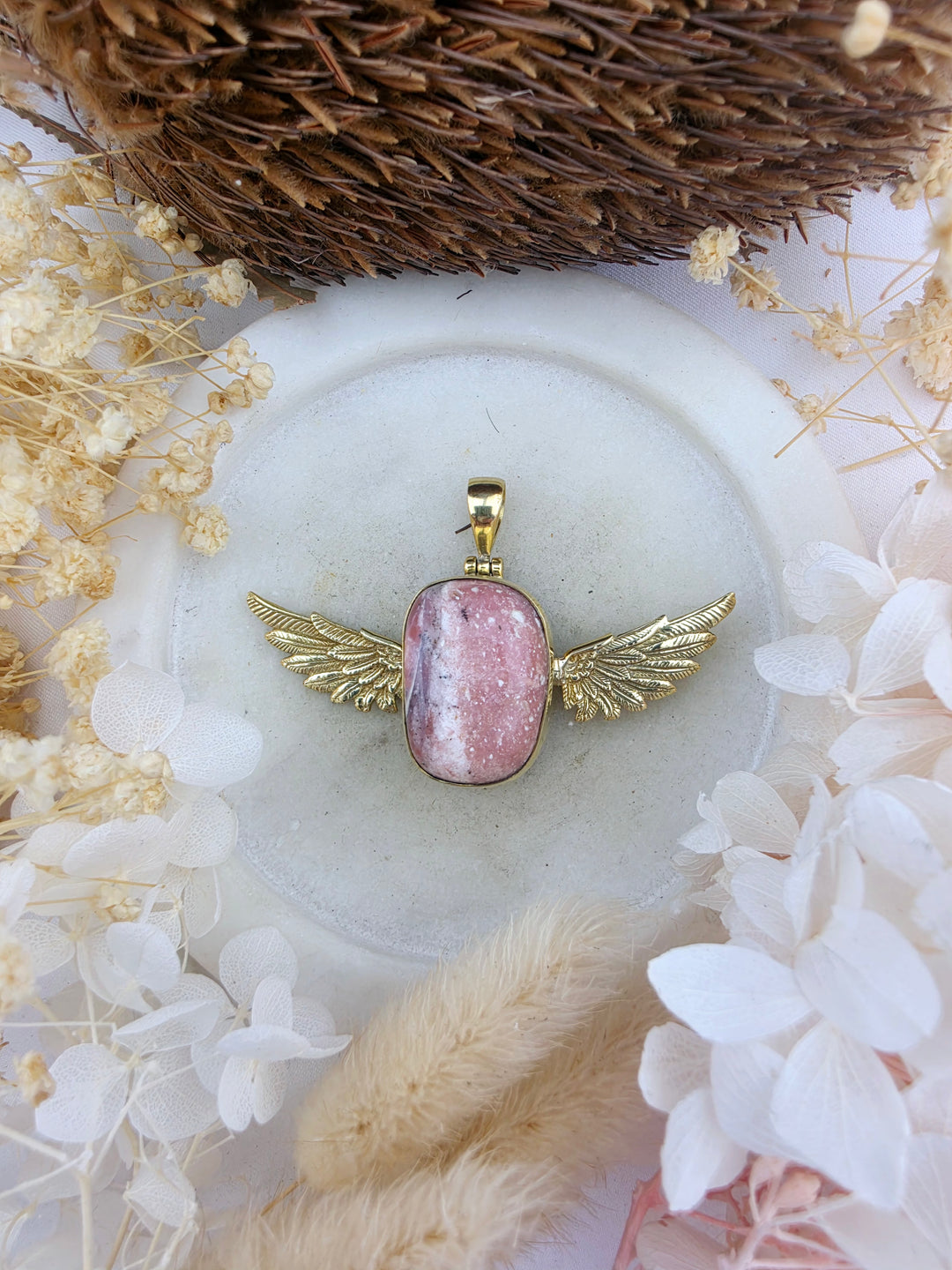 Pink Opal Anahata Brass Pendant