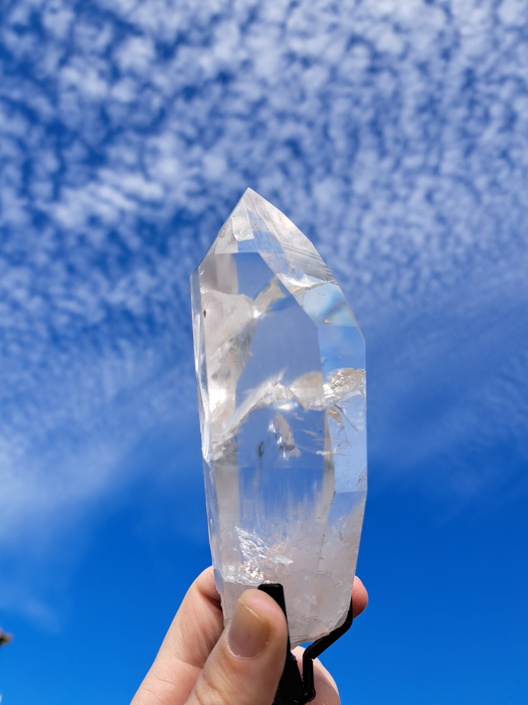 Lemurian Seed Laser Quartz In Metal Stand