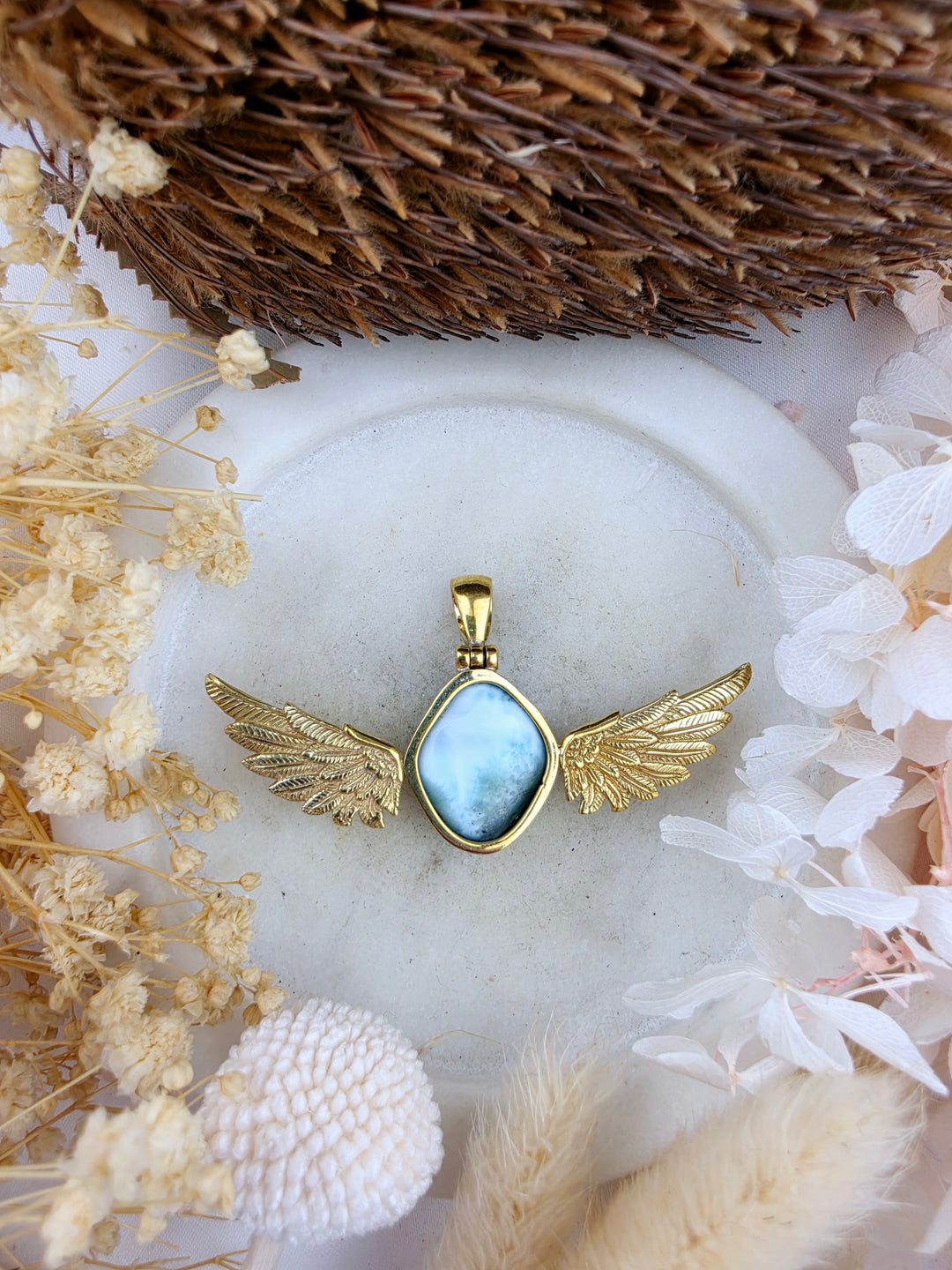 Larimar Anahata Brass Pendant