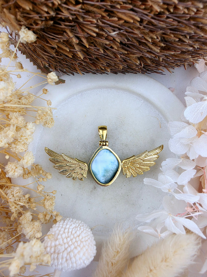 Larimar Anahata Brass Pendant