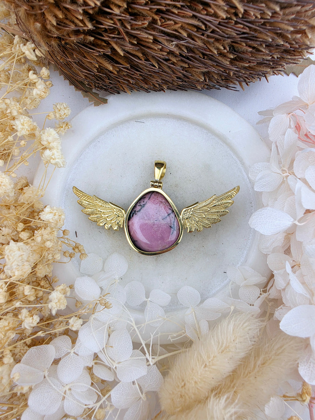 Rhodonite Anahata Brass Pendant