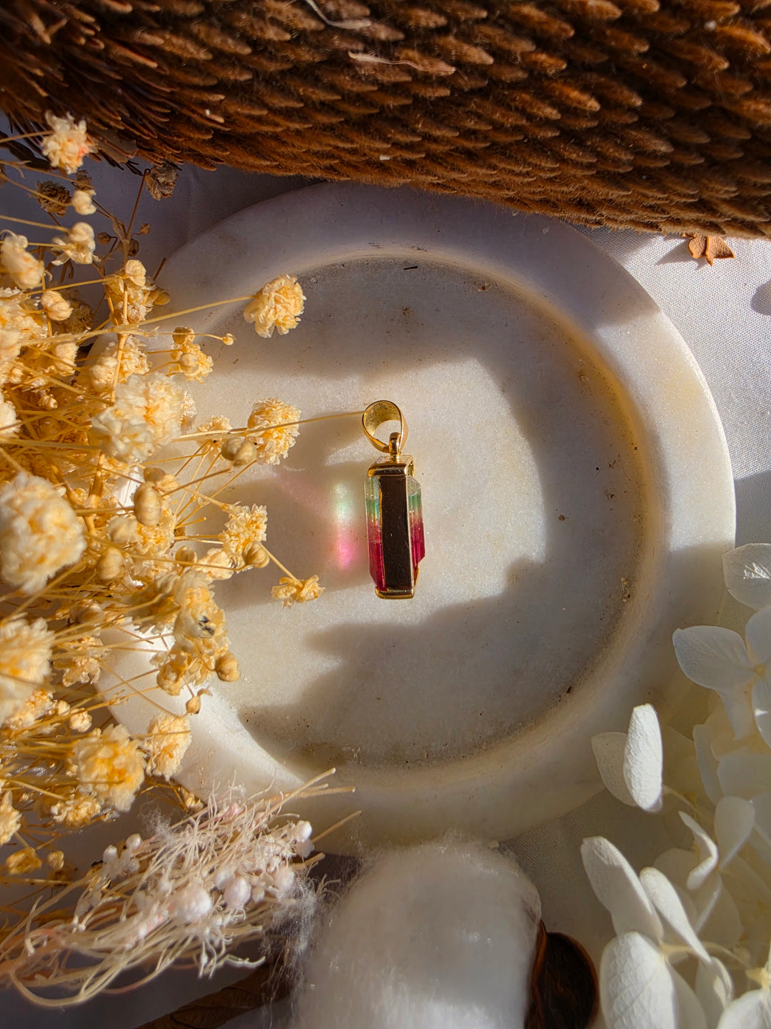 Pink & Green Bi-Coloured Tourmaline Pendant - 18k Solid Gold