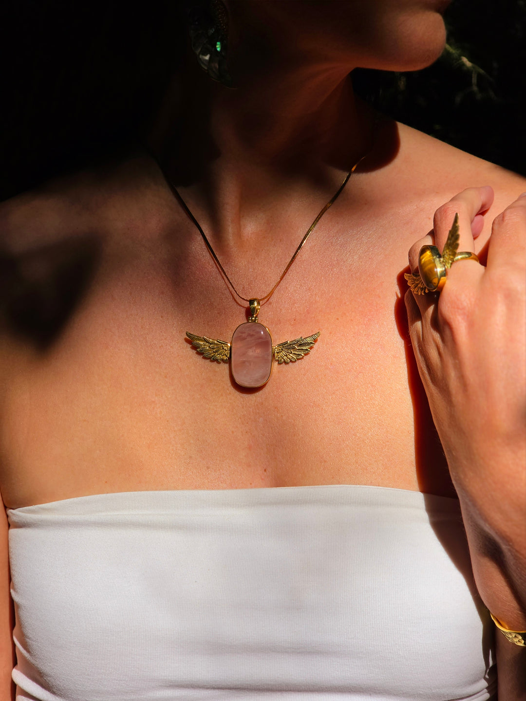 Rose Quartz Anahata Brass Pendant