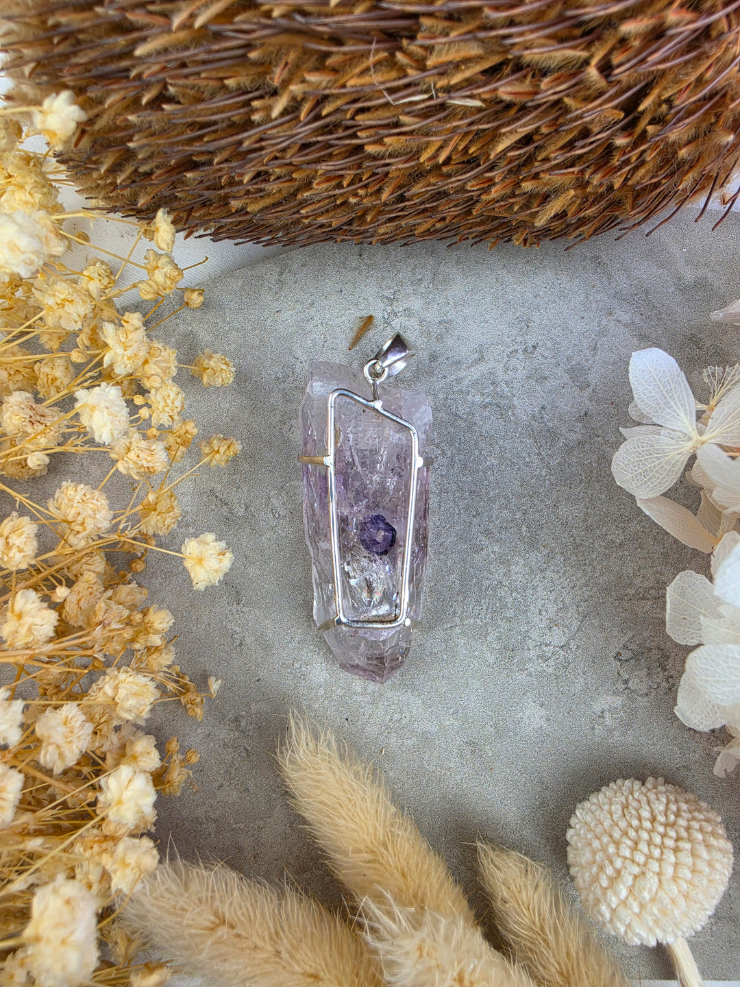 Brandberg Amethyst Enhdyro (Non-Moving Bubble) Silver Pendant - The Quiet Mind