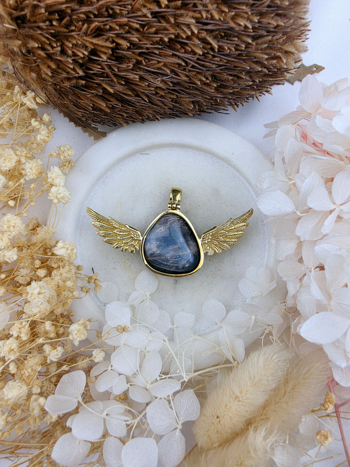 Black Moonstone Anahata Brass Pendant