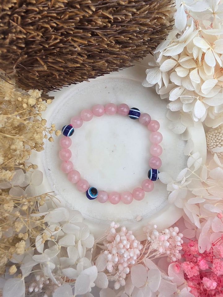 Rose Quartz Evil Eye Bracelet - 8mm