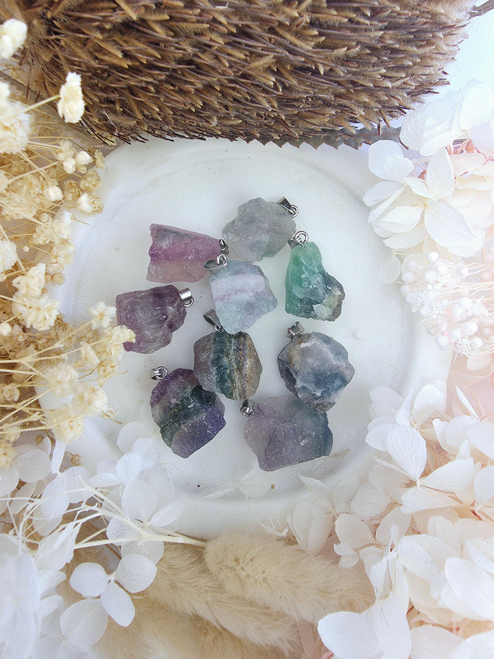 Rainbow fluorite natural pendant