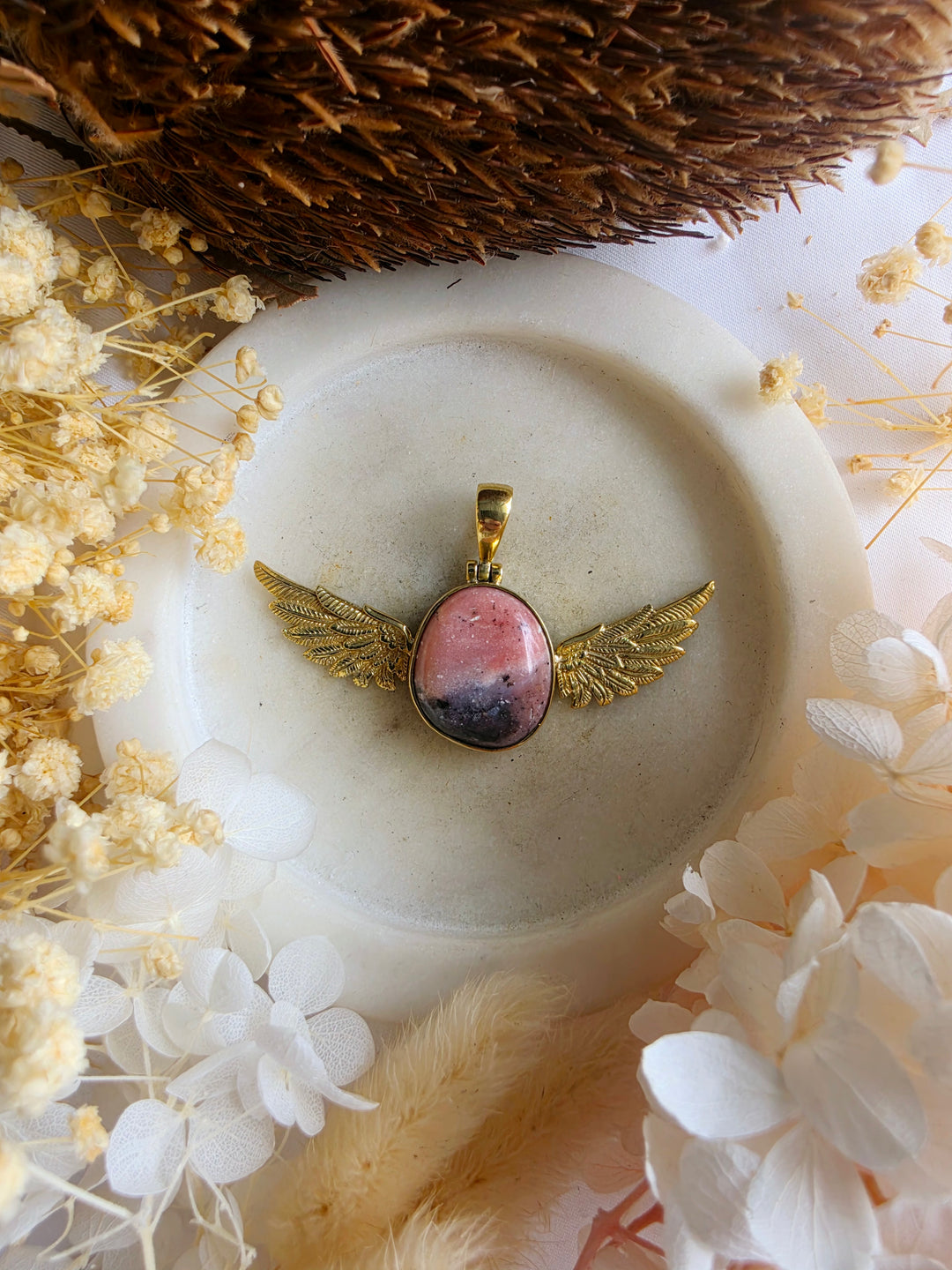 Pink Opal Anahata Brass Pendant