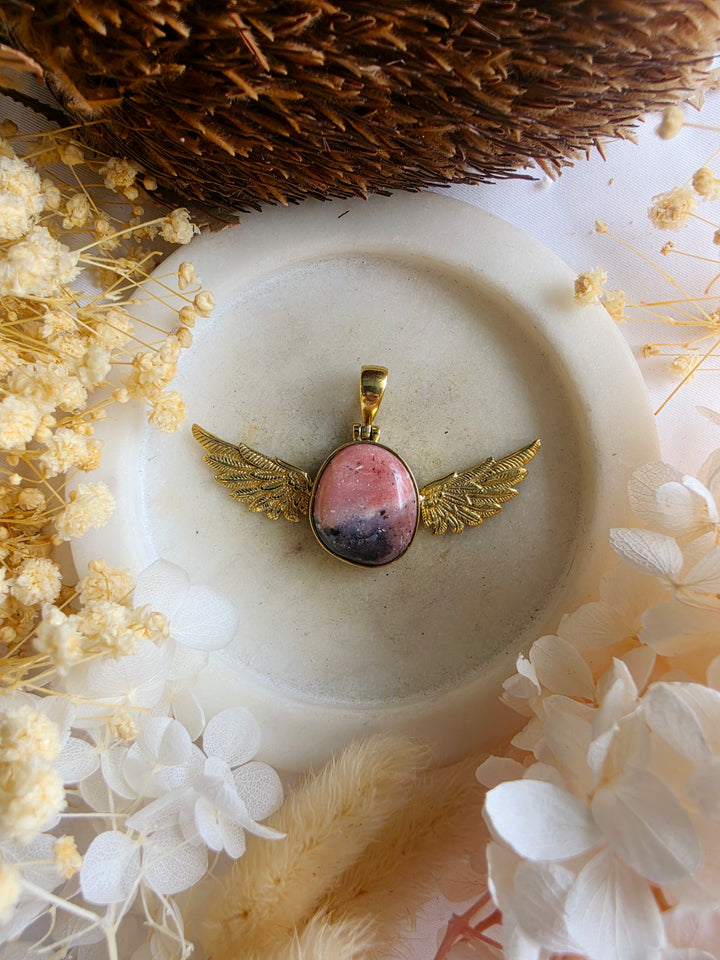 Pink Opal Anahata Brass Pendant