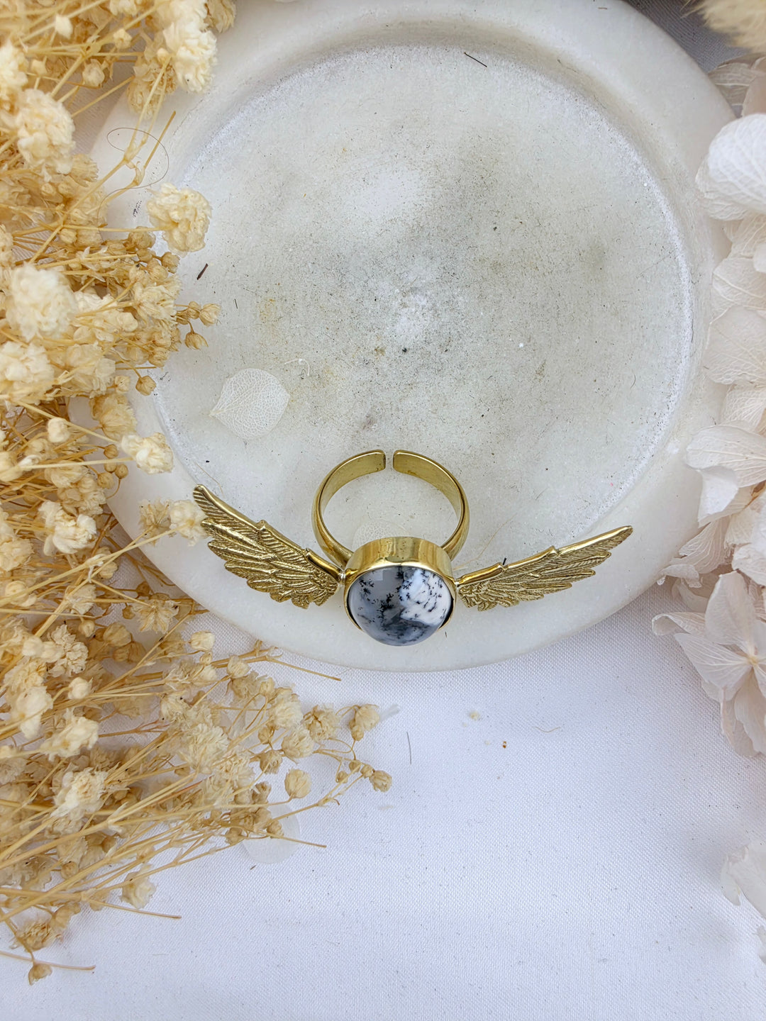 Merlinite Anahata Brass Ring