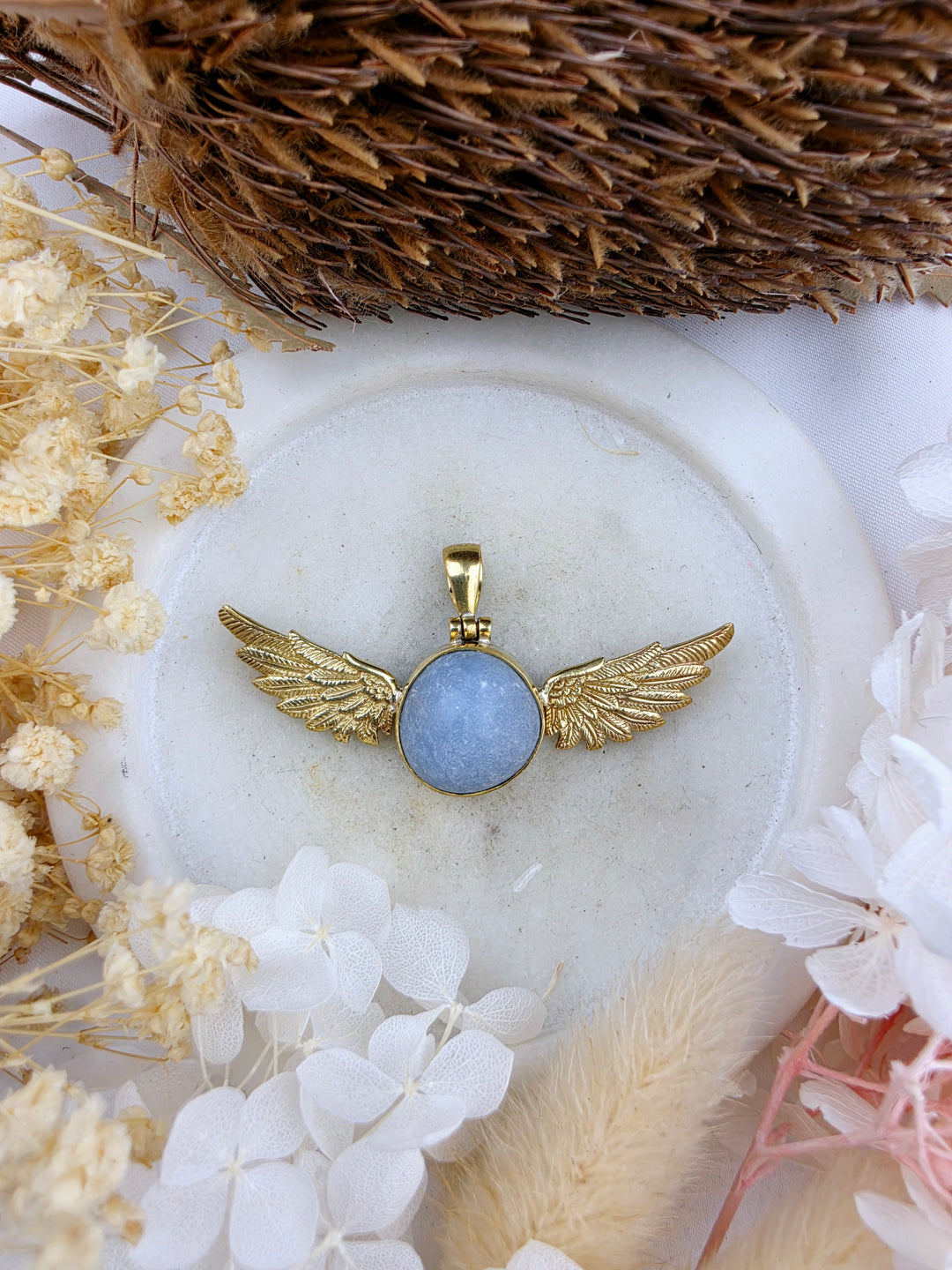 Angelite Anahata Brass Pendant