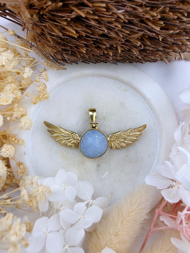 Angelite Anahata Brass Pendant