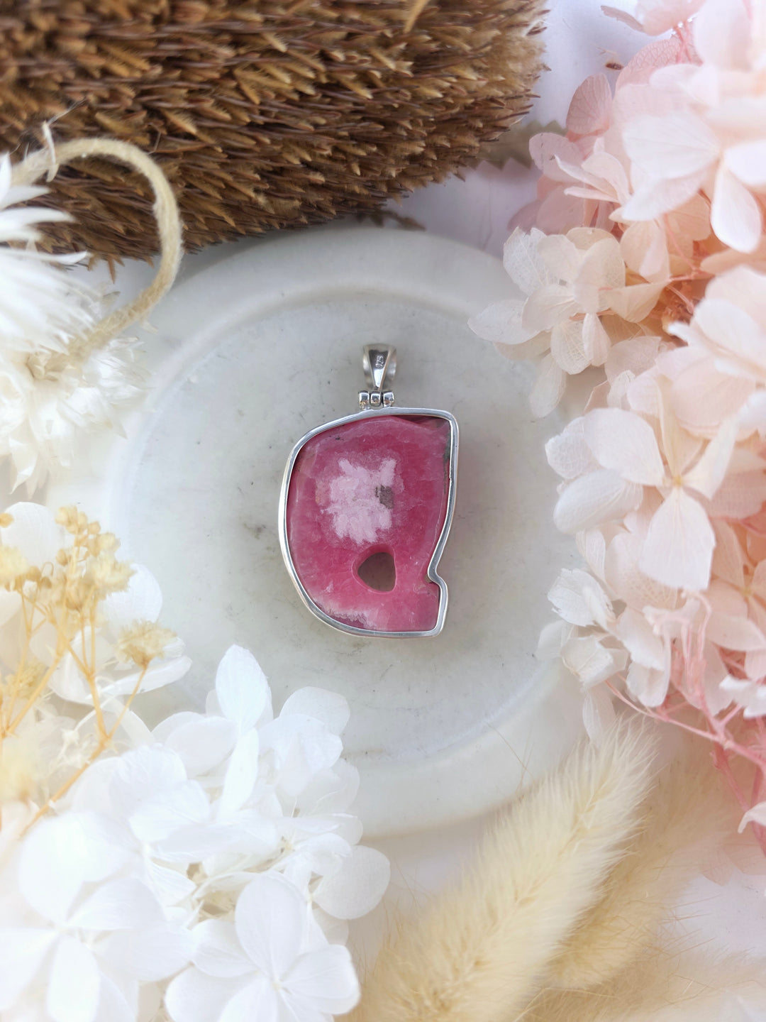 Rhodochrosite Elephant Silver Pendant