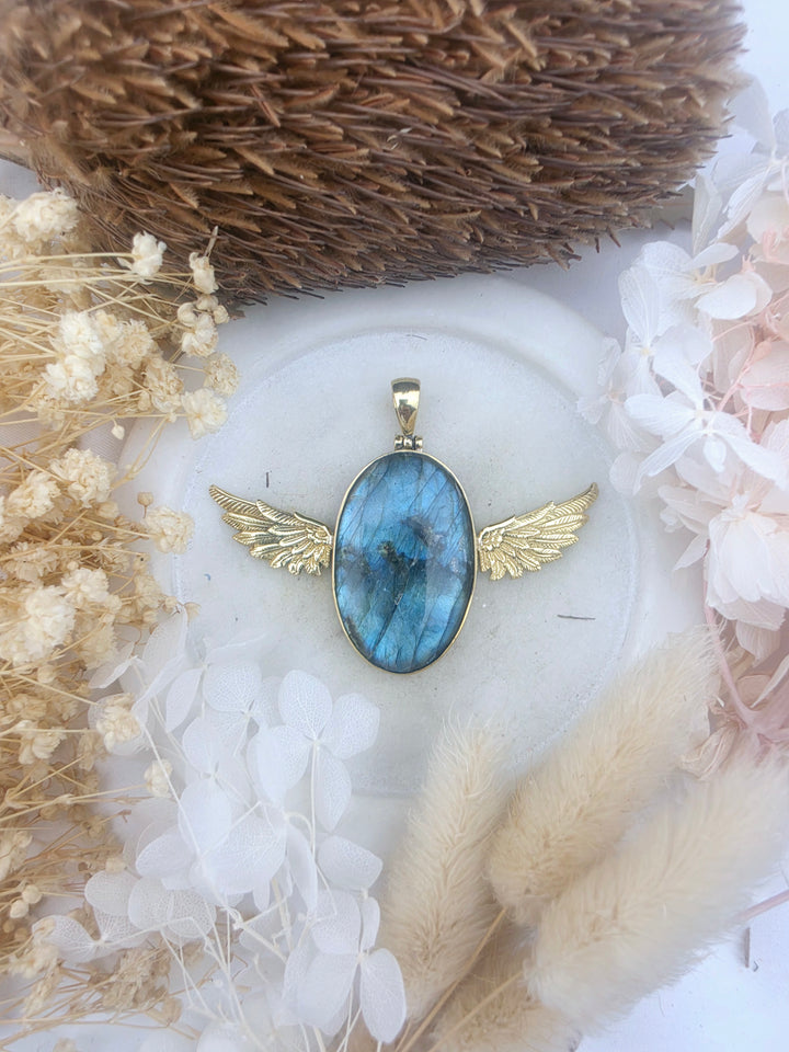 Labradorite Anahata Brass Pendant