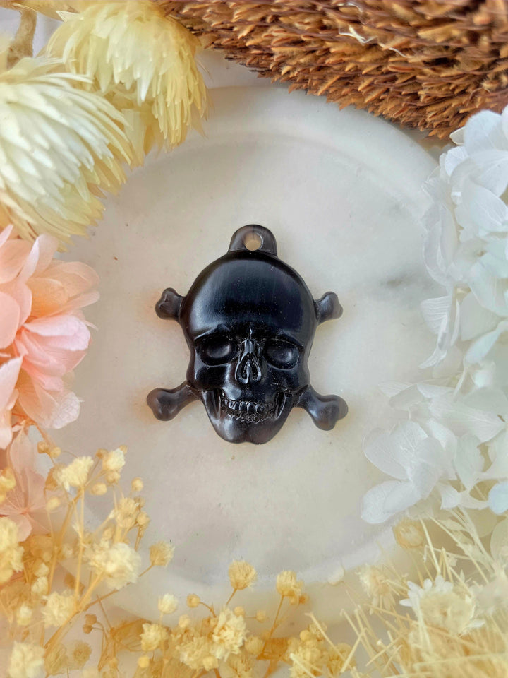 Black Obsidian Skull 'N' Bones Pendant