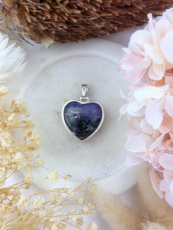 Charoite Heart Silver Pendant