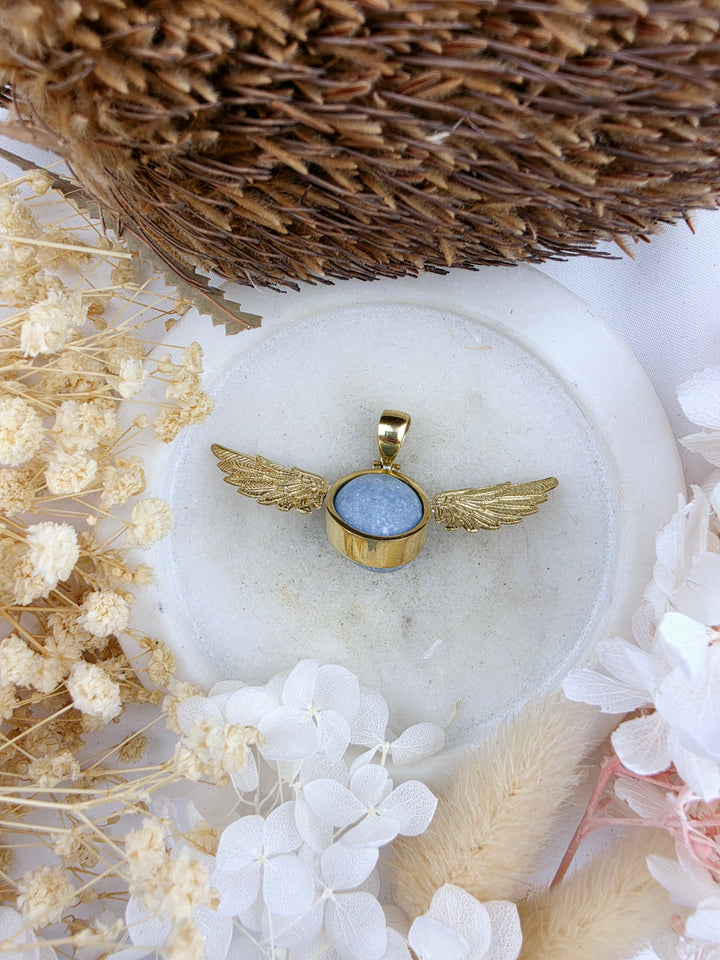 Angelite Anahata Brass Pendant