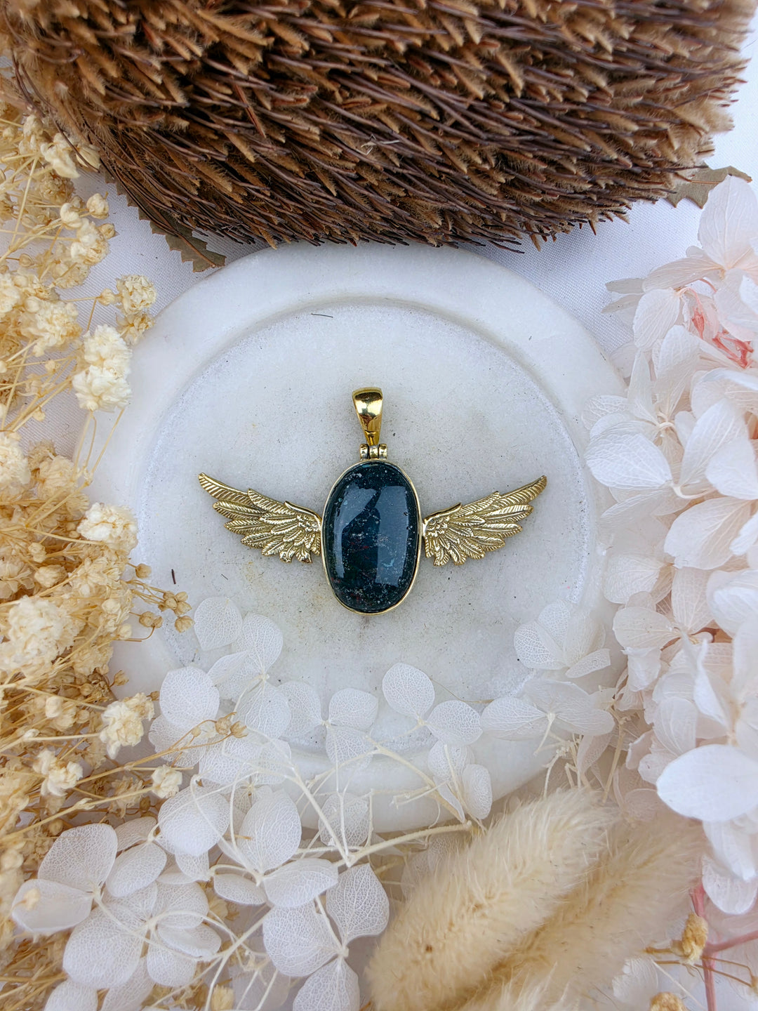 Bloodstone Jasper Anahata Brass Pendant