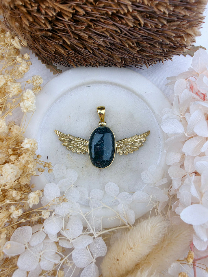 Bloodstone Jasper Anahata Brass Pendant
