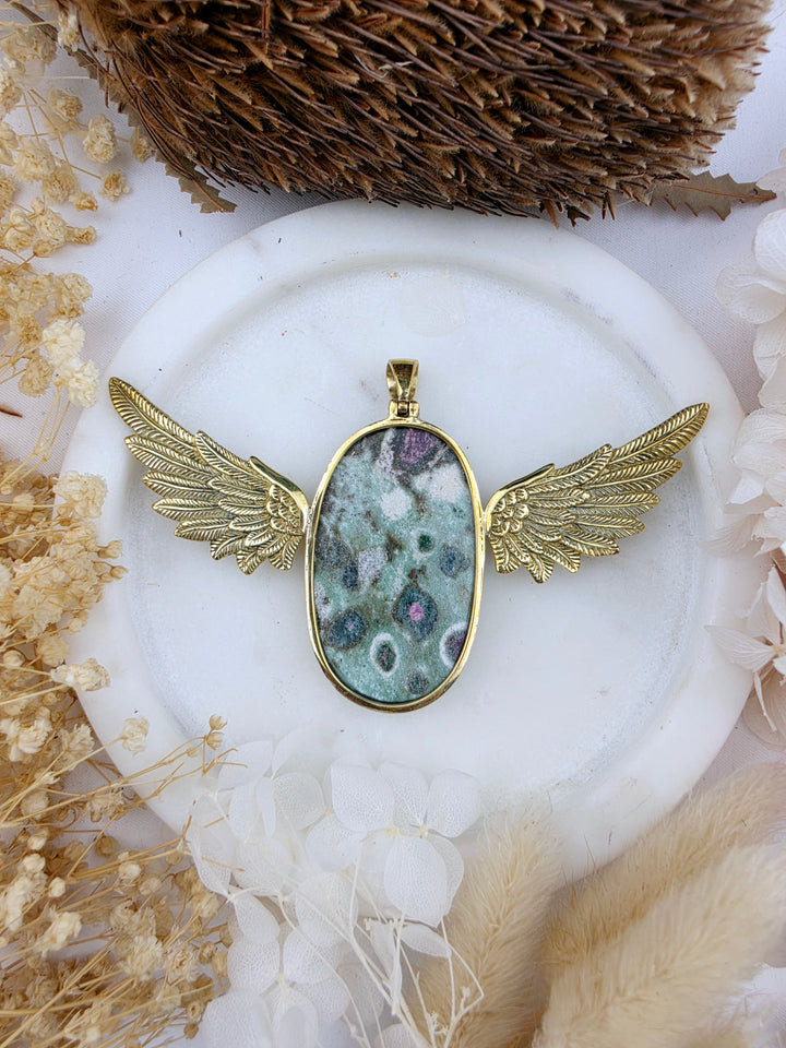 Ruby Fucshite Anahata Brass Pendant