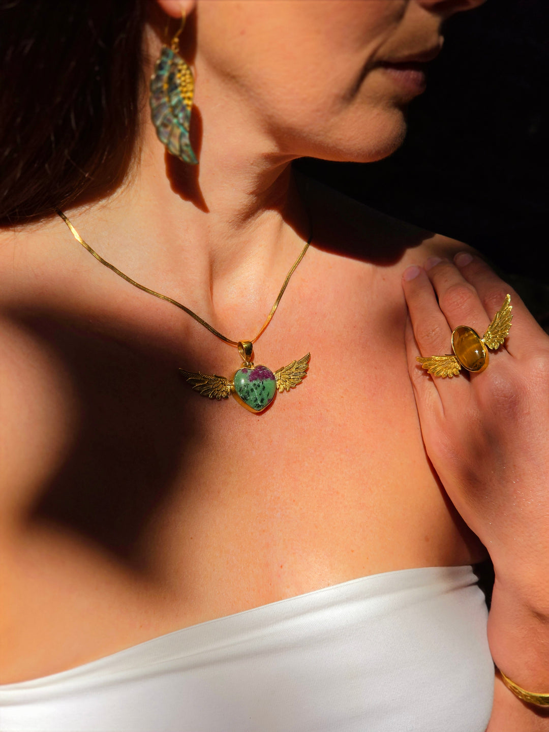 Ruby Zoisite Anahata Heart Brass Pendant