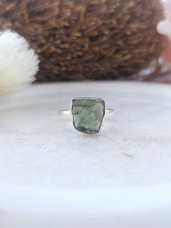 Moldavite Silver Ring - Size 8.5