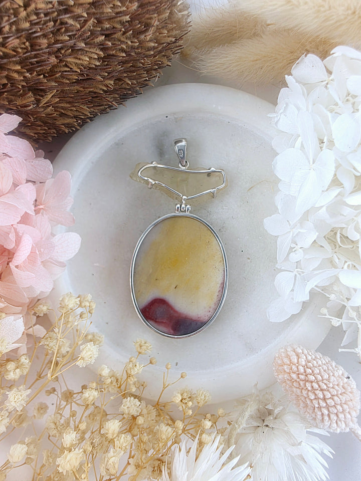 Mookaite Jasper with Libyan Desert Glass Silver Pendant