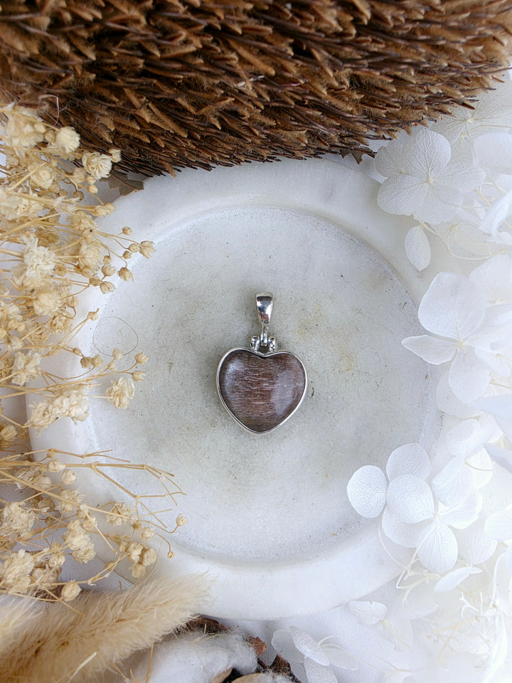 Peach Moonstone Heart Silver Pendant