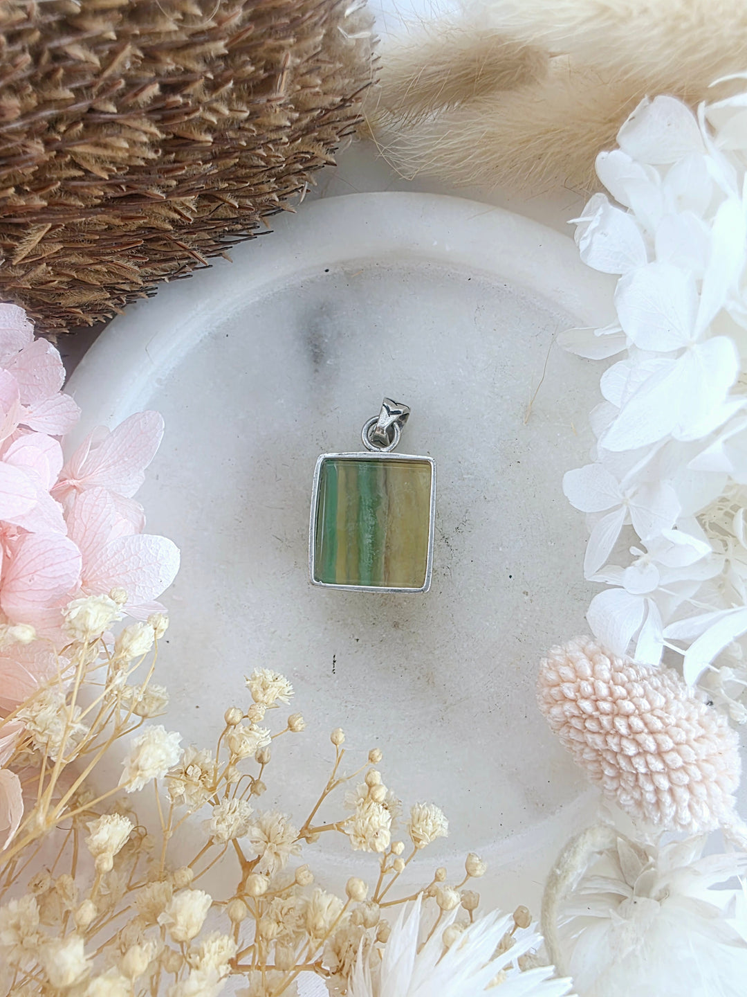 Rainbow Fluorite Silver Pendant