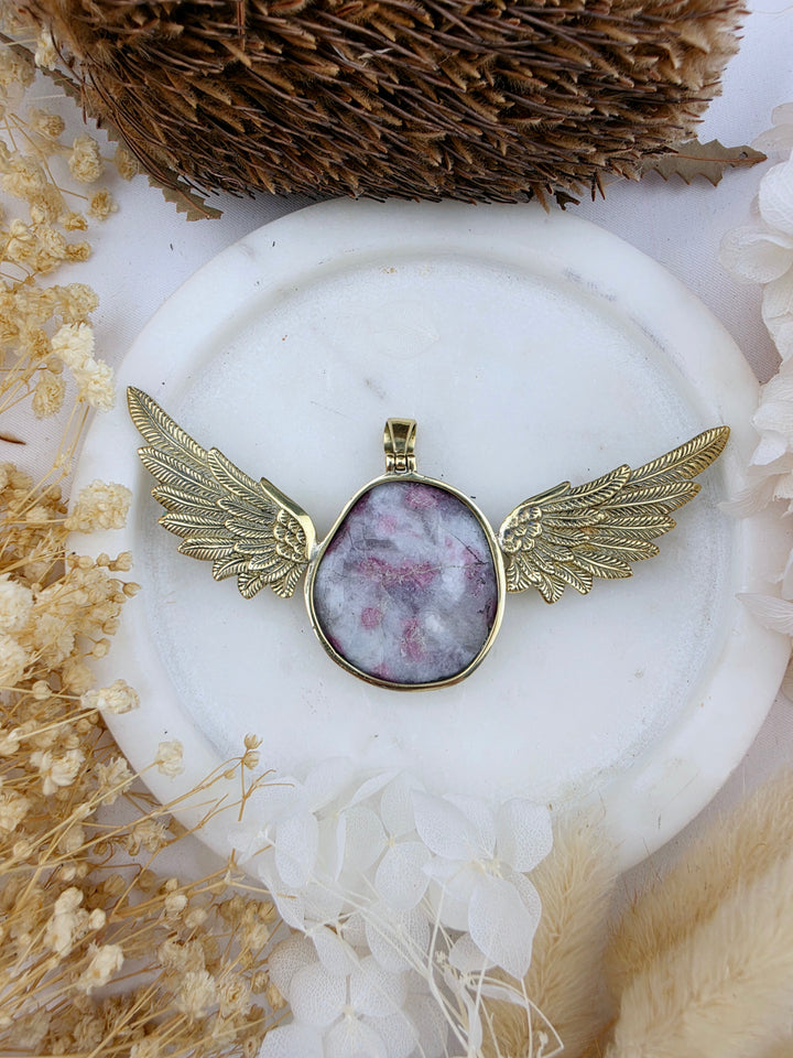 Pink Tourmaline Anahata Brass Pendant