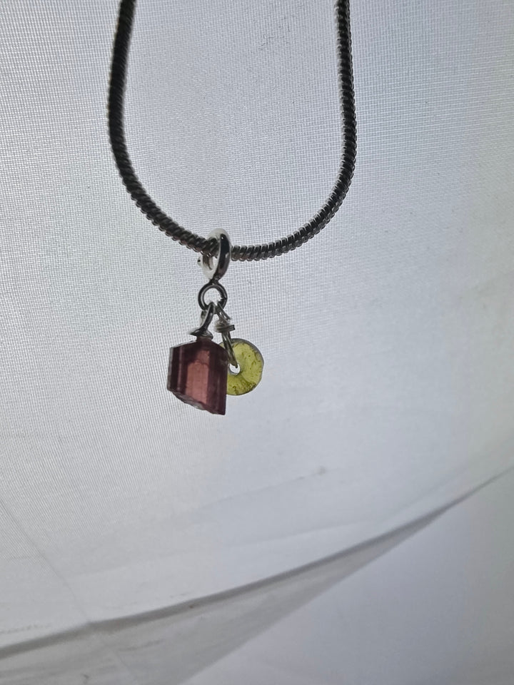 Pink & Green Tourmaline Chakra Silver Pendant/Charm — Heart Wide Open