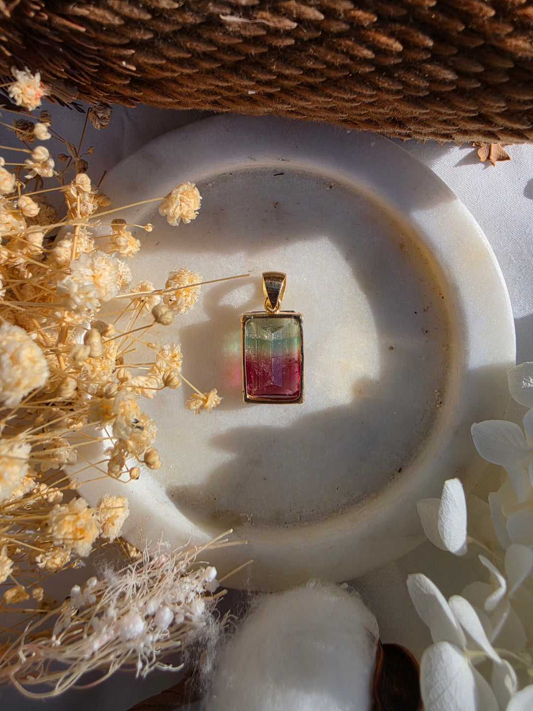 Pink & Green Bi-Coloured Tourmaline Pendant - 18k Solid Gold