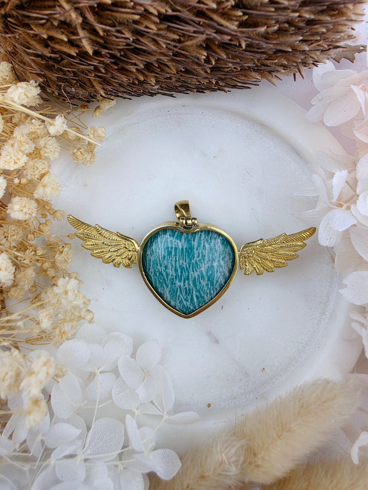 Amazonite Anahata Heart Brass Pendant