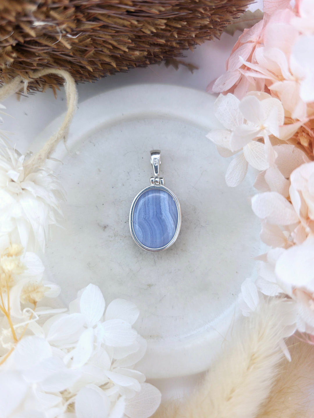 Blue Lace Agate Silver Pendant