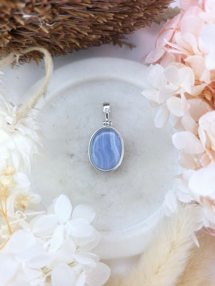 Blue Lace Agate Silver Pendant