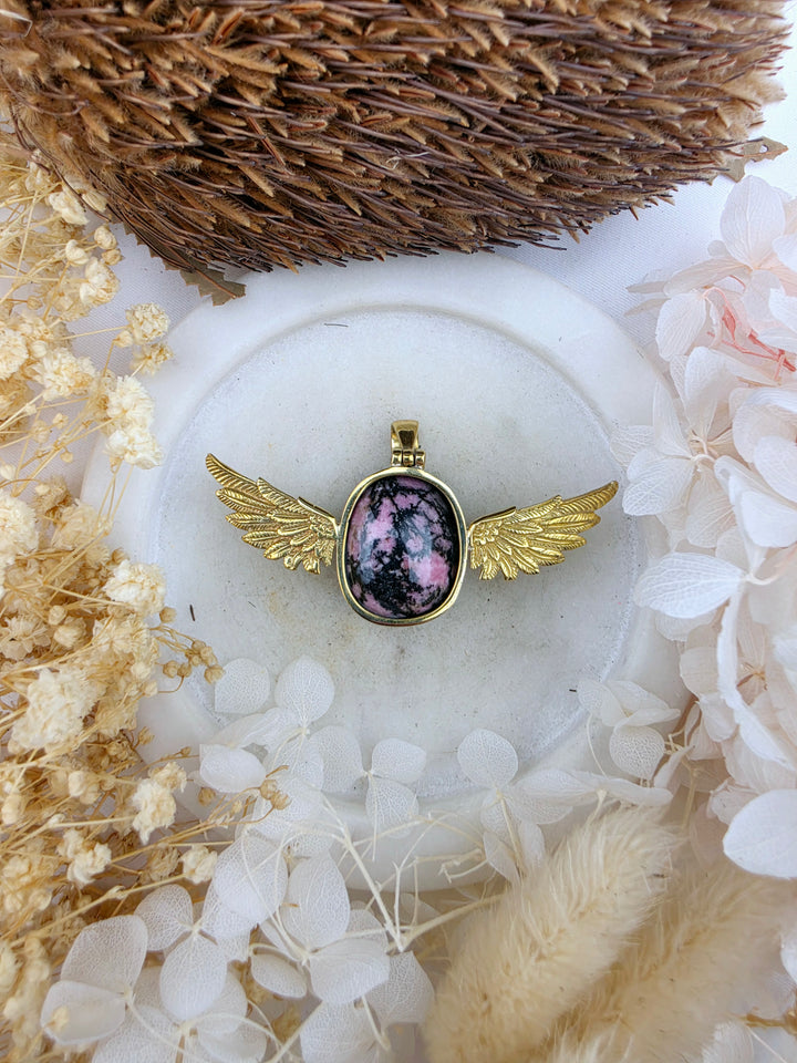 Rhodonite Anahata Brass Pendant