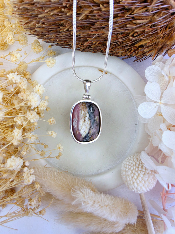 Pink Opal Tumbled Silver Pendant
