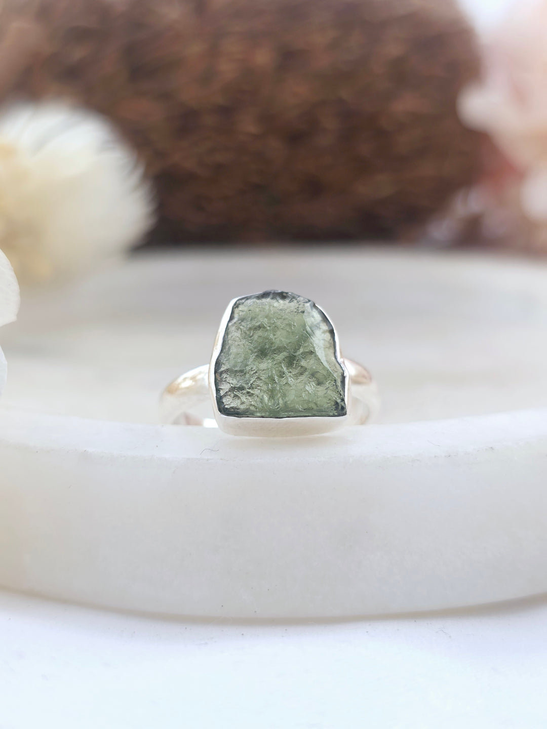 Moldavite Silver Ring - Size 8.5
